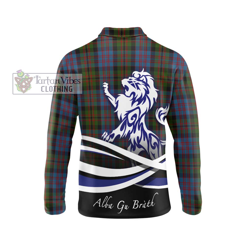 Bowie Tartan Long Sleeve Polo Shirt with Alba Gu Brath Regal Lion Emblem - Tartan Vibes Clothing