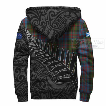 Bowie Crest Tartan Sherpa Hoodie with New Zealand Silver Fern Half Style - Tartan Vibes Clothing