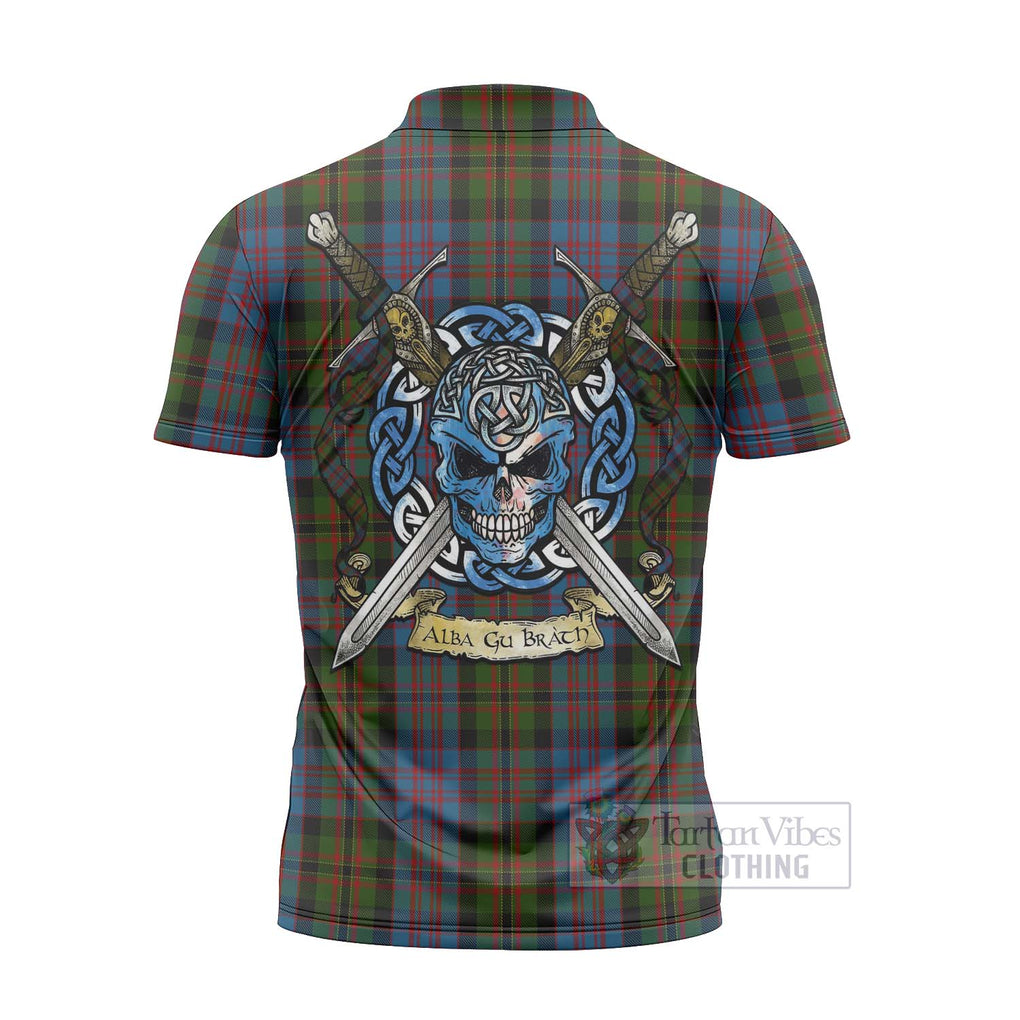 Bowie Tartan Zipper Polo Shirt with Family Crest Celtic Skull Style - Tartan Vibes Clothing