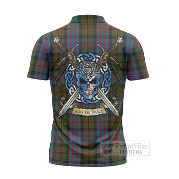 Bowie Tartan Zipper Polo Shirt with Family Crest Celtic Skull Style - Tartan Vibes Clothing