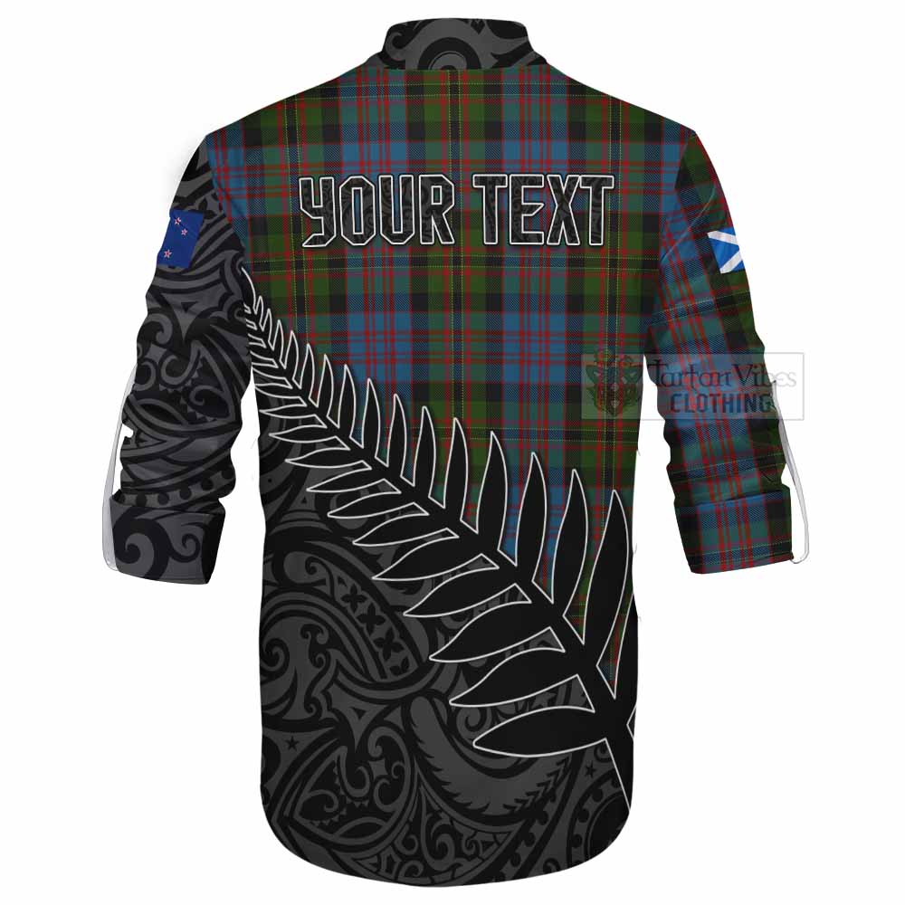 Tartan Vibes Clothing Bowie Crest Tartan Ghillie Kilt Shirt with New Zealand Silver Fern Half Style