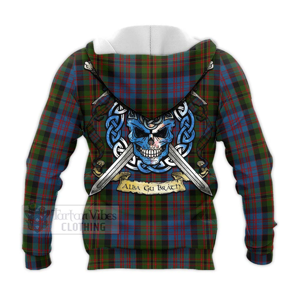 Bowie Tartan Knitted Hoodie with Family Crest Celtic Skull Style - Tartan Vibes Clothing