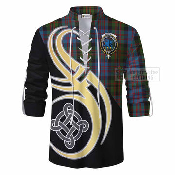 Bowie Tartan Ghillie Kilt Shirt with Family Crest and Celtic Symbol Style - Tartan Vibes Clothing