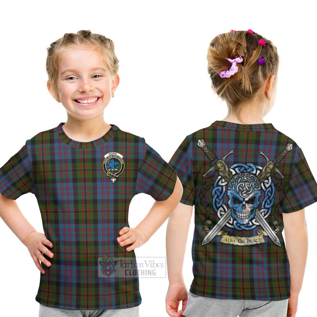 Bowie Tartan Kid T-Shirt with Family Crest Celtic Skull Style - Tartan Vibes Clothing