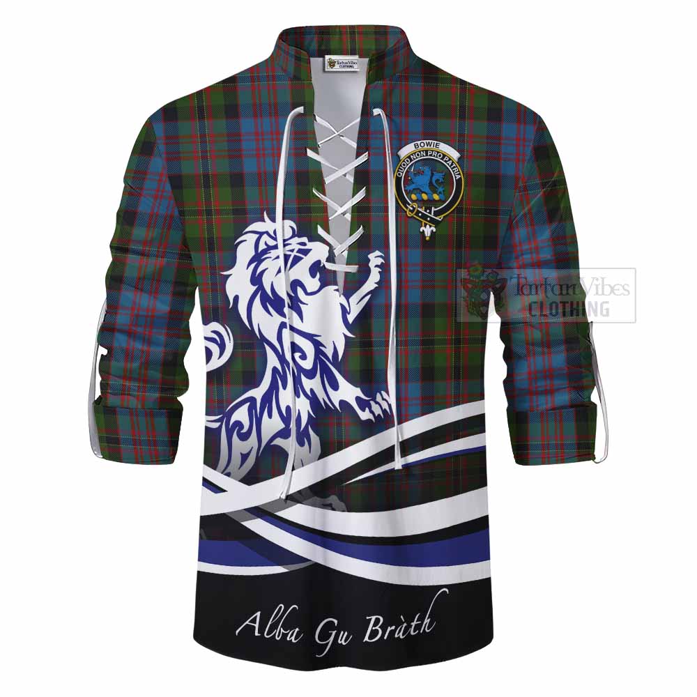 Tartan Vibes Clothing Bowie Tartan Ghillie Kilt Shirt with Alba Gu Brath Regal Lion Emblem