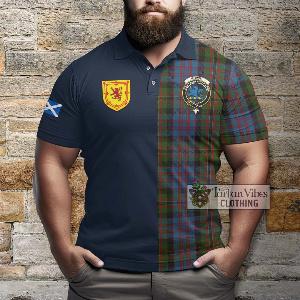 Bowie Tartan Polo Shirt Alba with Scottish Lion Royal Arm Half Style - Tartan Vibes Clothing