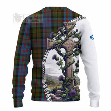 Tartan Vibes Clothing Bowie Tartan Knitted Sweater with Family Crest and St. Andrew's Cross Accented by Thistle Vines