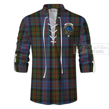Bowie Tartan Ghillie Kilt Shirt with Family Crest Celtic Skull Style - Tartan Vibes Clothing