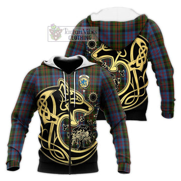 Bowie Tartan Knitted Hoodie with Family Crest Celtic Wolf Style Unisex Knitted Zip Hoodie - Tartan Vibes Clothing