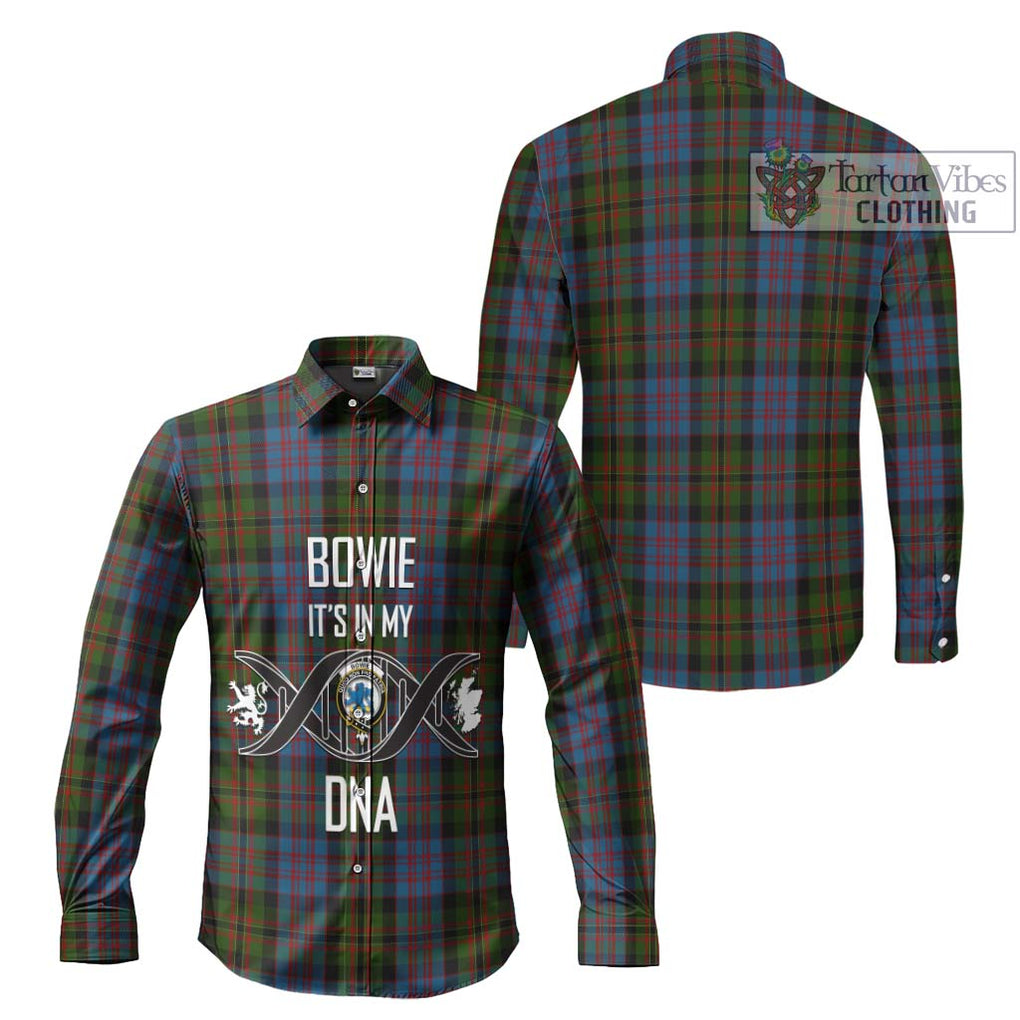 Bowie Tartan Long Sleeve Button Shirt with Family Crest DNA In Me Style Men's Shirt - Tartanvibesclothing Shop