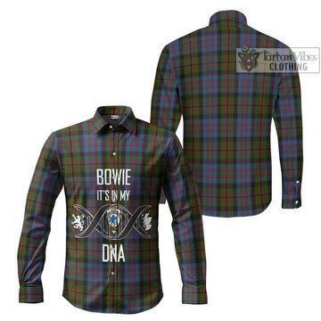 Bowie Tartan Long Sleeve Button Shirt with Family Crest DNA In Me Style Men's Shirt - Tartanvibesclothing Shop