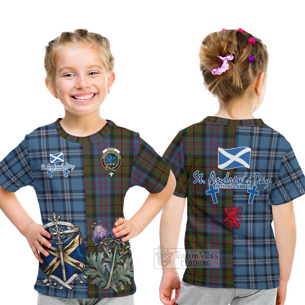 Bowie Tartan Kid T-Shirt Happy St. Andrew's Day Half Tartan Style - Tartan Vibes Clothing