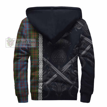 Bowie Tartan Sherpa Hoodie with Family Crest Cross Sword Thistle Celtic Vibes - Tartan Vibes Clothing