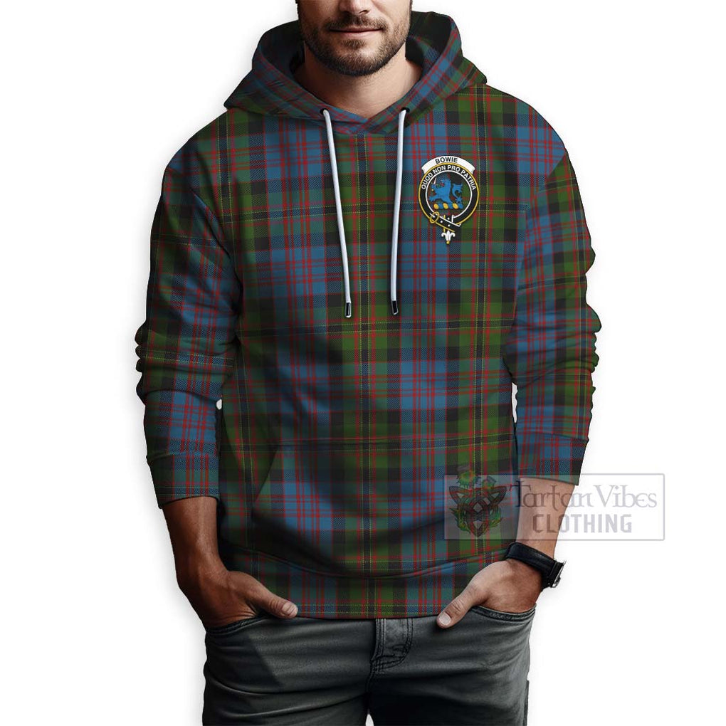 Bowie Tartan Hoodie with Family Crest Celtic Skull Style - Tartan Vibes Clothing