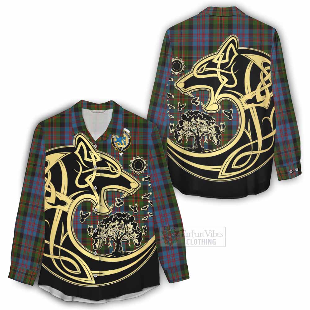 Bowie Tartan Women's Casual Shirt with Family Crest Celtic Wolf Style - Tartan Vibes Clothing