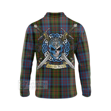 Bowie Tartan Long Sleeve Polo Shirt with Family Crest Celtic Skull Style - Tartan Vibes Clothing