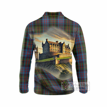 Bowie Tartan Family Crest Long Sleeve Polo Shirt with Scottish Ancient Castle Style - Tartan Vibes Clothing