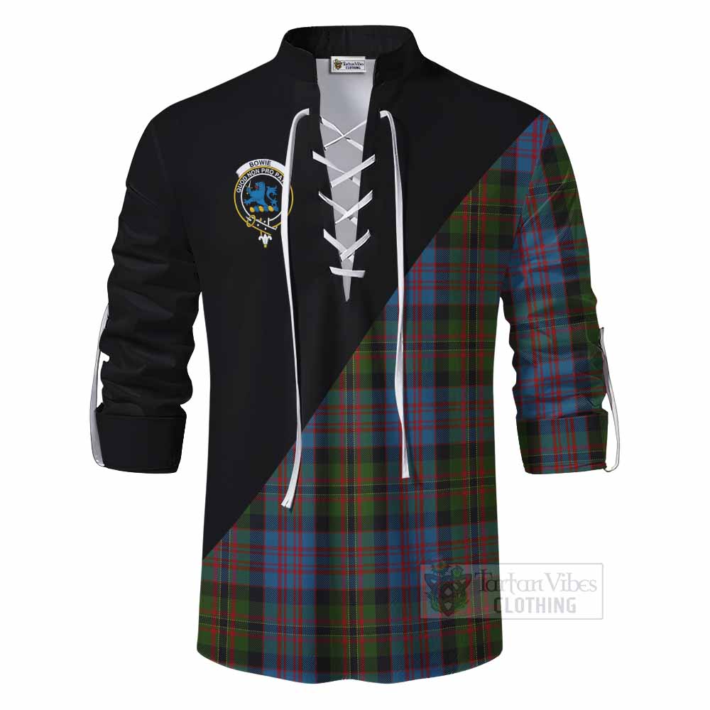 Tartan Vibes Clothing Bowie Tartan Ghillie Kilt Shirt with Family Crest and Military Logo Style