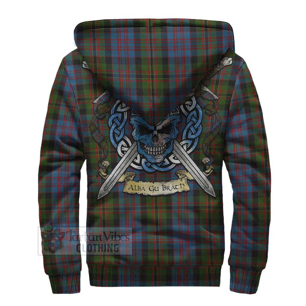 Bowie Tartan Sherpa Hoodie with Family Crest Celtic Skull Style - Tartan Vibes Clothing