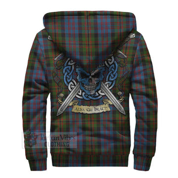 Bowie Tartan Sherpa Hoodie with Family Crest Celtic Skull Style - Tartan Vibes Clothing