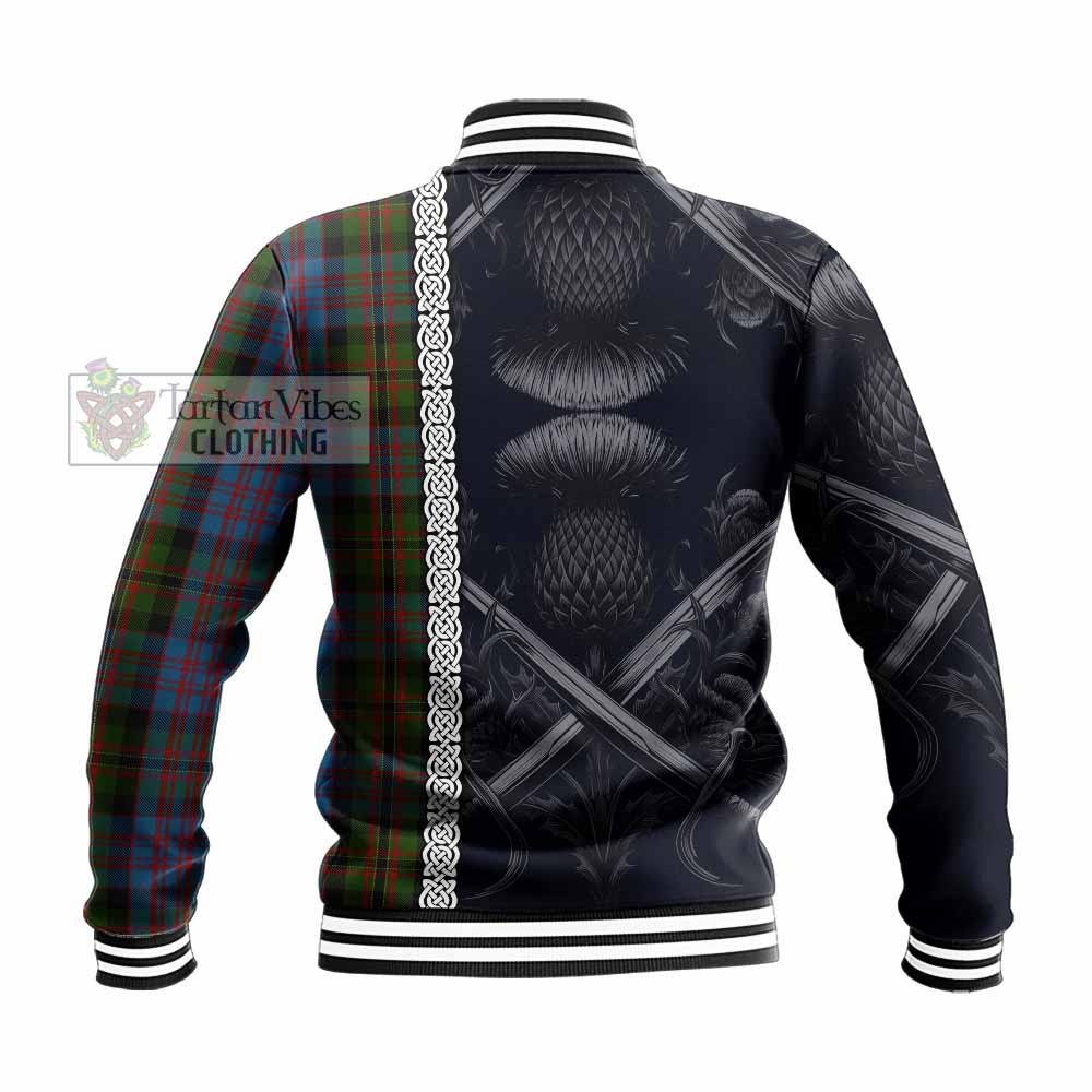 Bowie Tartan Baseball Jacket with Family Crest Cross Sword Thistle Celtic Vibes - Tartan Vibes Clothing