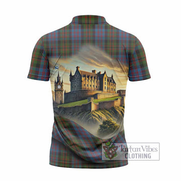 Bowie Tartan Family Crest Zipper Polo Shirt with Scottish Ancient Castle Style - Tartan Vibes Clothing
