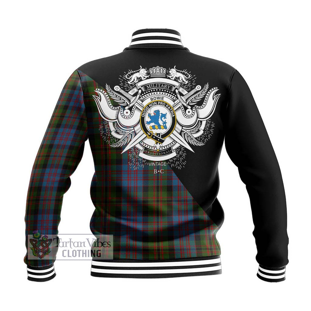 Bowie Tartan Baseball Jacket with Family Crest and Military Logo Style - Tartan Vibes Clothing