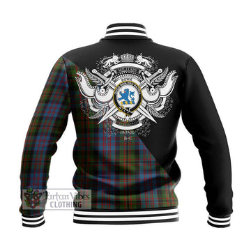 Bowie Tartan Baseball Jacket with Family Crest and Military Logo Style - Tartan Vibes Clothing