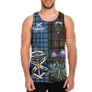 Bowie Tartan Men's Tank Top Happy St. Andrew's Day Half Tartan Style - Tartan Vibes Clothing