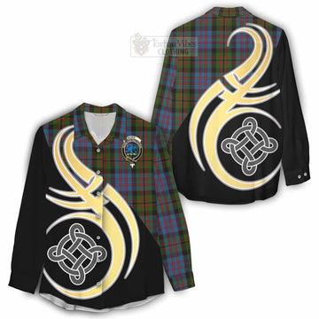 Bowie Tartan Women's Casual Shirt with Family Crest and Celtic Symbol Style - Tartan Vibes Clothing