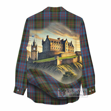 Bowie Tartan Family Crest Women's Casual Shirt with Scottish Ancient Castle Style - Tartan Vibes Clothing