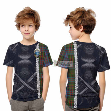 Bowie Tartan Kid T-Shirt with Family Crest Cross Sword Thistle Celtic Vibes - Tartan Vibes Clothing