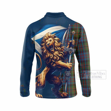 Bowie Tartan Family Crest Long Sleeve Polo Shirt with Scottish Majestic Lion - Tartan Vibes Clothing