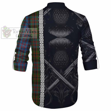 Bowie Tartan Ghillie Kilt Shirt with Family Crest Cross Sword Thistle Celtic Vibes - Tartan Vibes Clothing