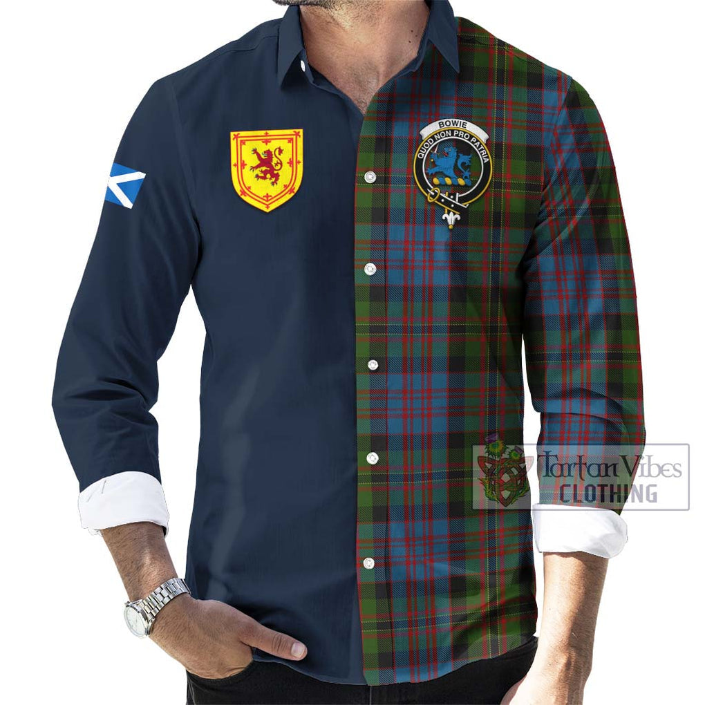 Tartan Vibes Clothing Bowie Tartan Long Sleeve Button Shirt with Scottish Lion Royal Arm Half Style