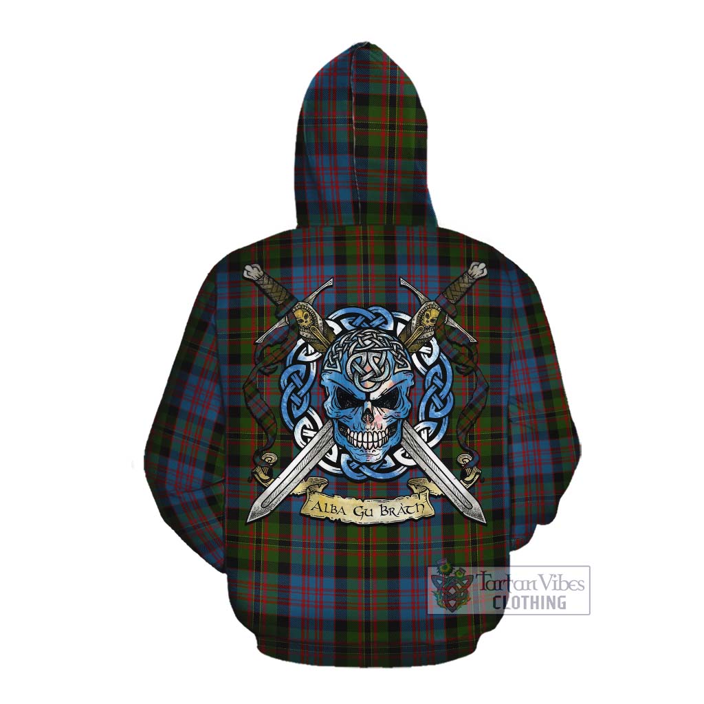 Bowie Tartan Cotton Hoodie with Family Crest Celtic Skull Style Pullover Hoodie - Tartan Vibes Clothing