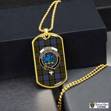Bowie Tartan Dog Tag Necklace with Family Crest Gold No - Tartan Vibes Clothing