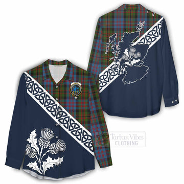 Bowie Tartan Women's Casual Shirt Featuring Thistle and Scotland Map - Tartan Vibes Clothing