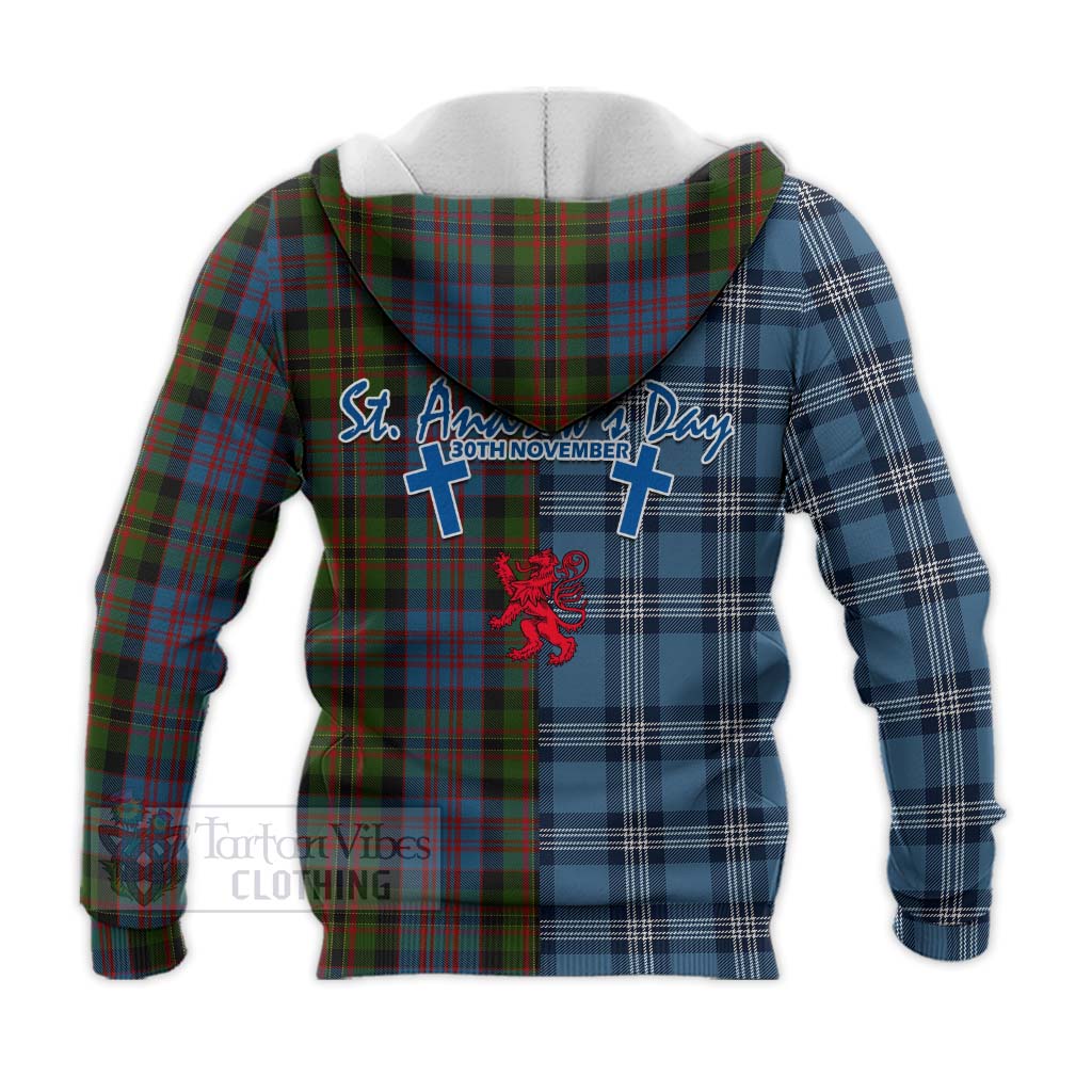 Bowie Tartan Knitted Hoodie Happy St. Andrew's Day Half Tartan Style - Tartan Vibes Clothing