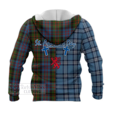 Bowie Tartan Knitted Hoodie Happy St. Andrew's Day Half Tartan Style - Tartan Vibes Clothing