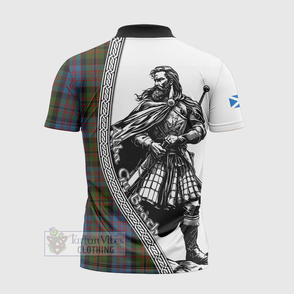 Bowie Tartan Clan Crest Zipper Polo Shirt with Highlander Warrior Celtic Style - Tartan Vibes Clothing