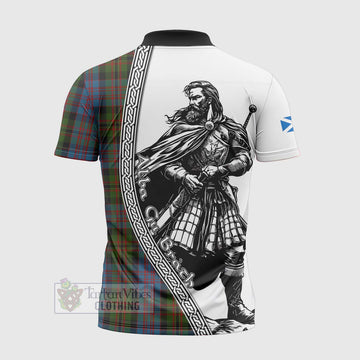 Bowie Tartan Clan Crest Zipper Polo Shirt with Highlander Warrior Celtic Style - Tartan Vibes Clothing