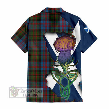 Tartan Vibes Clothing Bowie Tartan Family Crest Short Sleeve Button Shirt Scottish Thistle Celtic Inspired