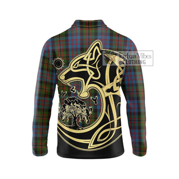 Bowie Tartan Long Sleeve Polo Shirt with Family Crest Celtic Wolf Style - Tartan Vibes Clothing