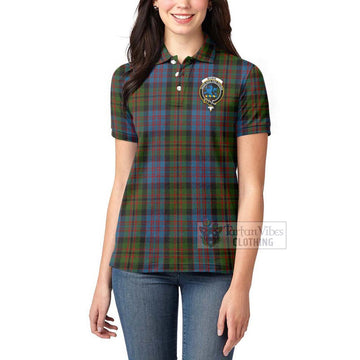 Bowie Tartan Women's Polo Shirt with Family Crest and Bearded Skull Holding Bottles of Whiskey - Tartan Vibes Clothing