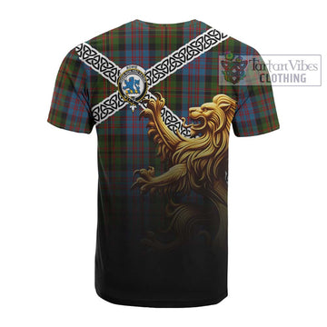 Bowie Crest Tartan Cotton T-shirt with Golden Lion Emblem Celtic Style - Tartan Vibes Clothing