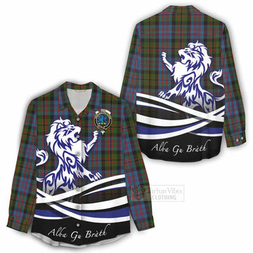 Tartan Vibes Clothing Bowie Tartan Women's Casual Shirt with Alba Gu Brath Regal Lion Emblem