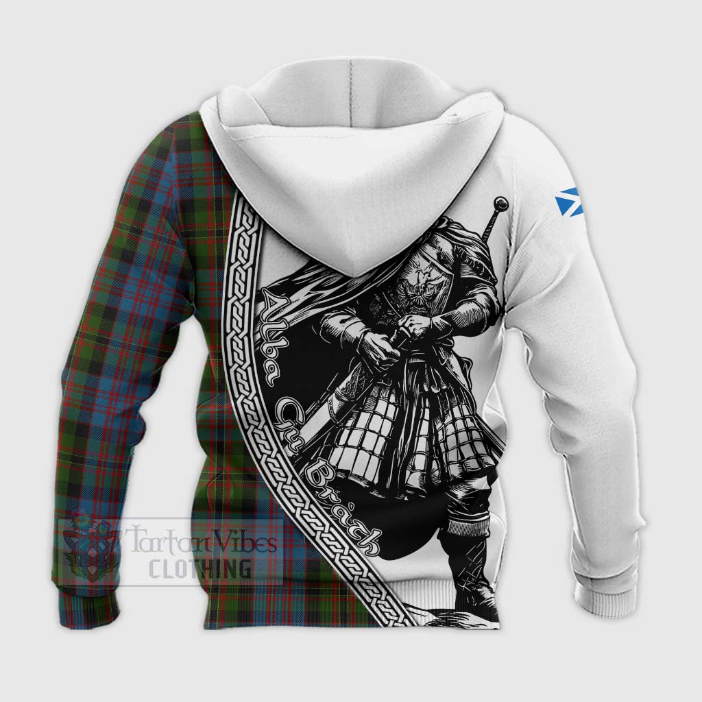 Bowie Tartan Clan Crest Knitted Hoodie with Highlander Warrior Celtic Style - Tartan Vibes Clothing