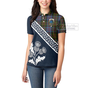Bowie Tartan Women's Polo Shirt Featuring Thistle and Scotland Map - Tartanvibesclothing Store