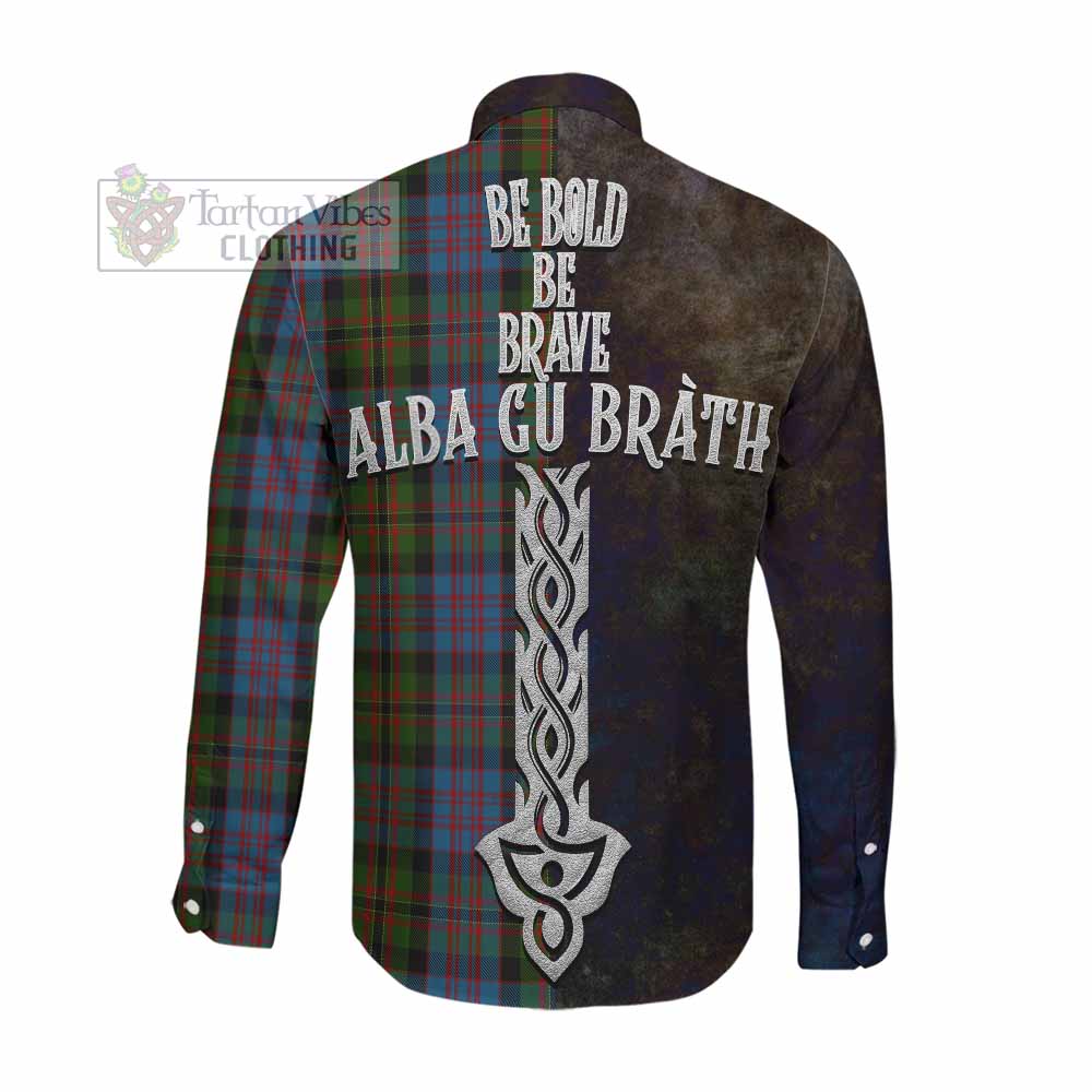 Bowie Tartan Family Crest Long Sleeve Button Shirt Alba Gu Brath Be Brave Lion Ancient Style Men's Shirt - Tartan Vibes Clothing